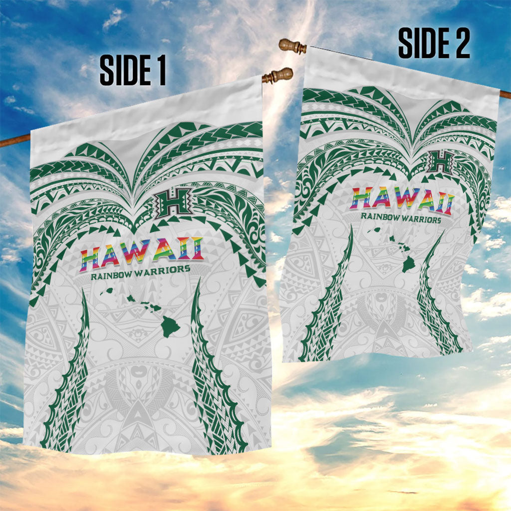 Hawaii Rainbow Warriors Garden Flag Polynesian Motif White Color