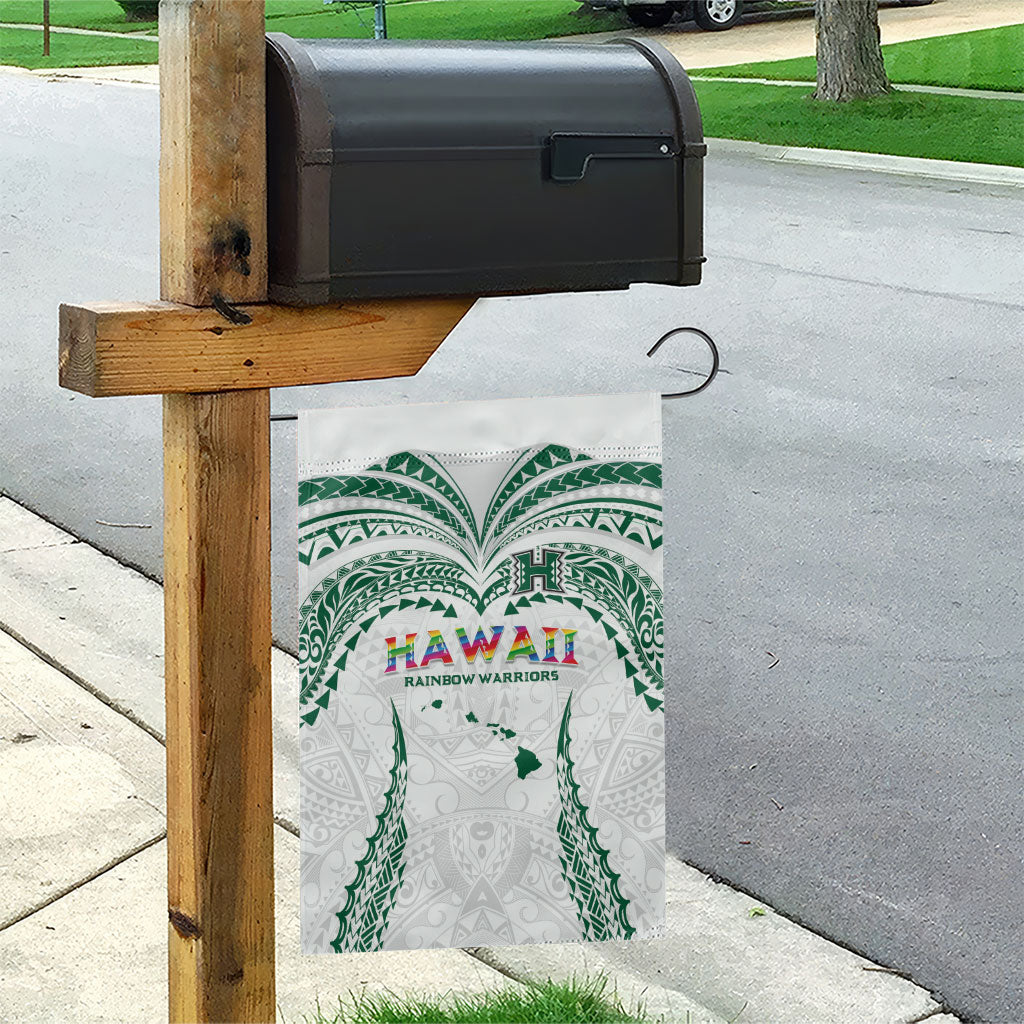 Hawaii Rainbow Warriors Garden Flag Polynesian Motif White Color