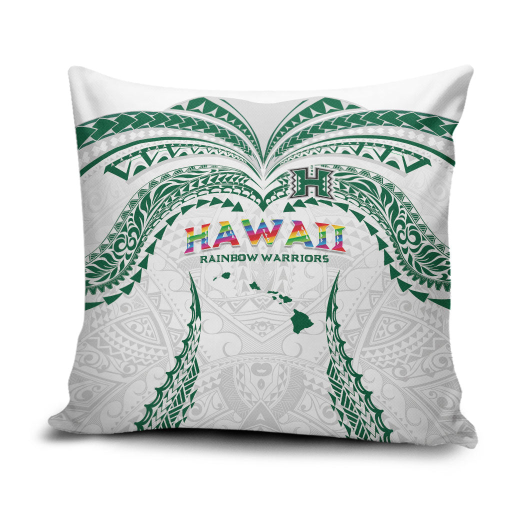Hawaii Rainbow Warriors Pillow Cover Polynesian Motif White Color