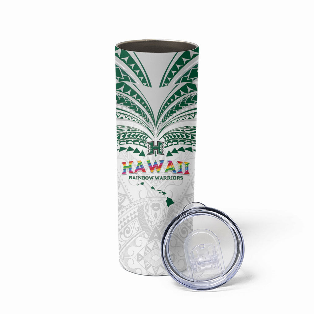 Custom Hawaii Rainbow Warriors Skinny Tumbler Polynesian Motif White Color
