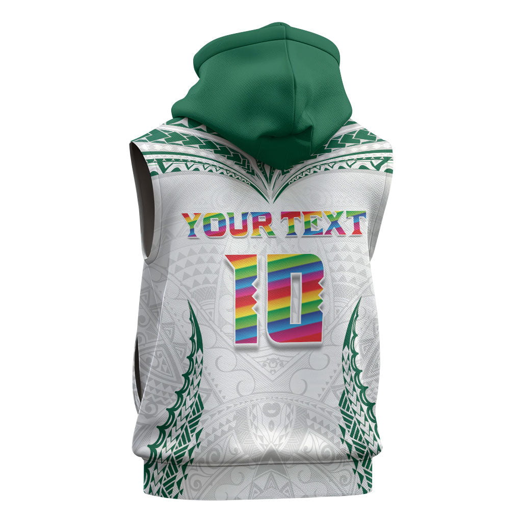 Custom Hawaii Rainbow Warriors Sleeveless Zip Hoodie Polynesian Motif White Color