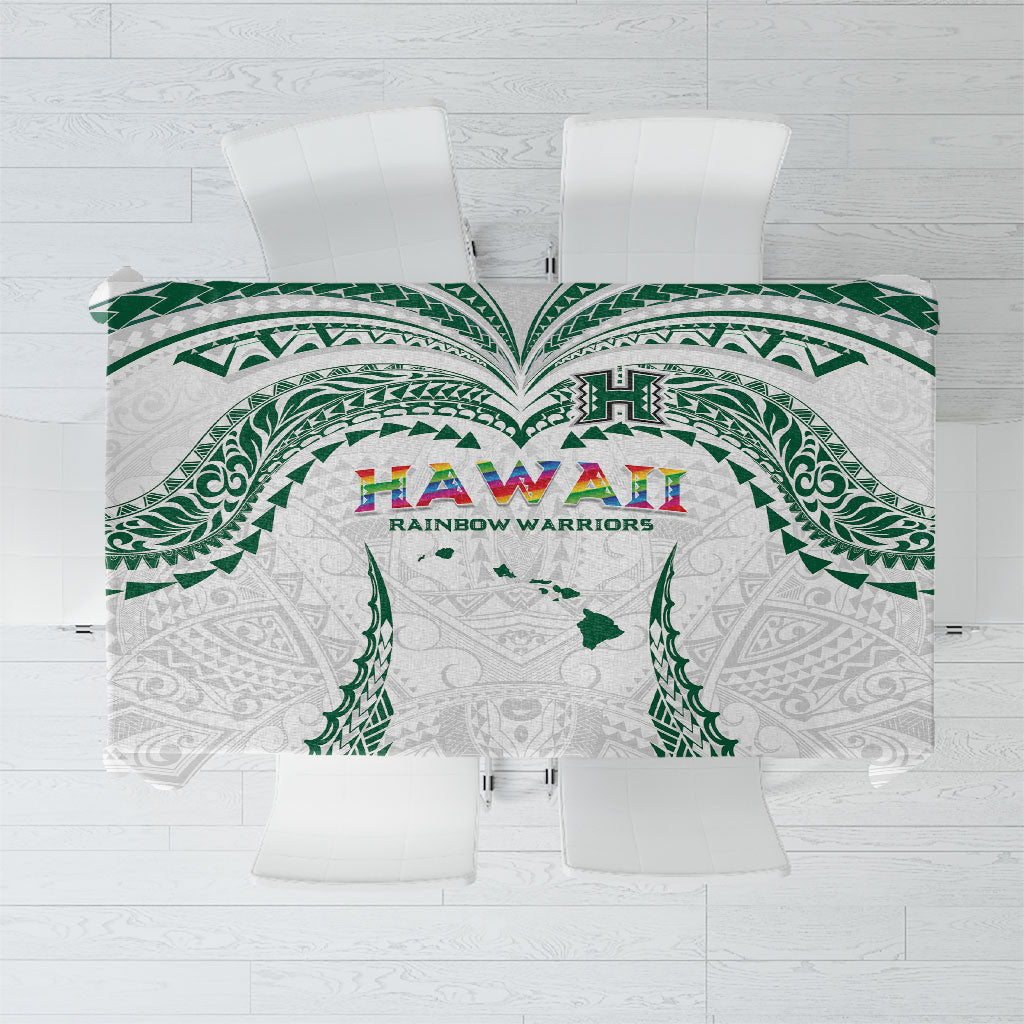 Hawaii Rainbow Warriors Tablecloth Polynesian Motif White Color LT03 White - Polynesian Pride
