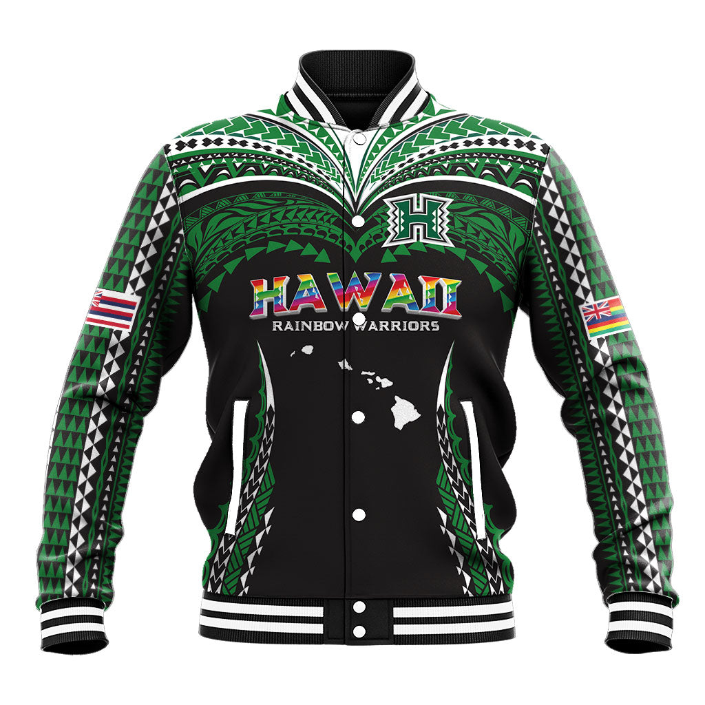 Custom Hawaii Rainbow Warriors Baseball Jacket Polynesian Motif Black Color