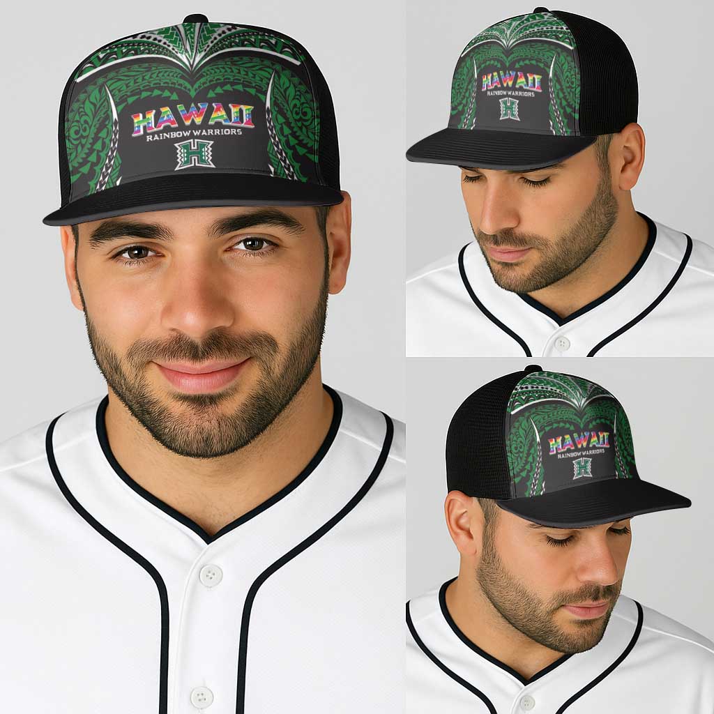 Hawaii Rainbow Warriors Baseball Net Cap Polynesian Motif Black Color