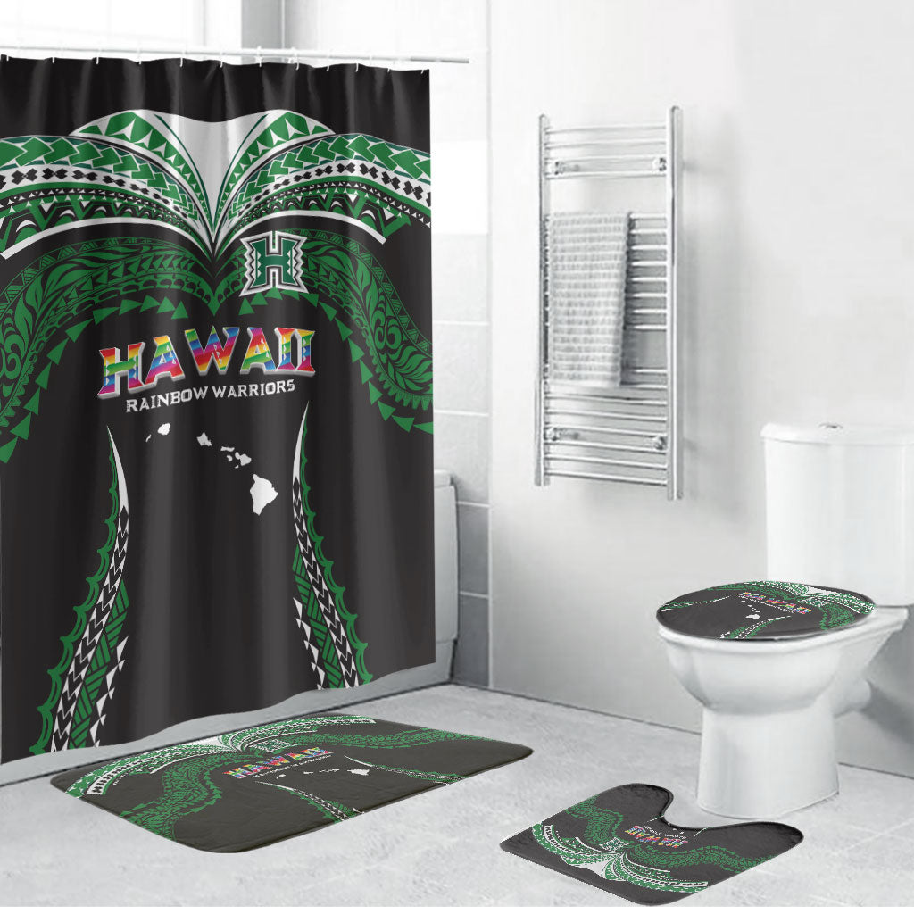 Hawaii Rainbow Warriors Bathroom Set Polynesian Motif Black Color