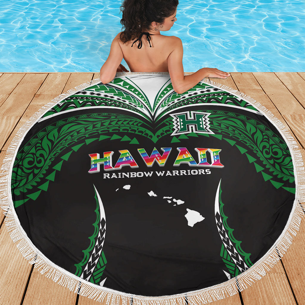 Hawaii Rainbow Warriors Beach Blanket Polynesian Motif Black Color