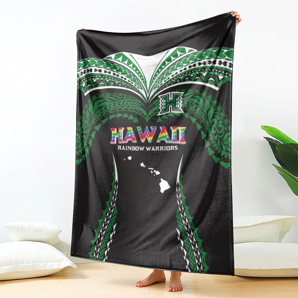 Hawaii Rainbow Warriors Blanket Polynesian Motif Black Color