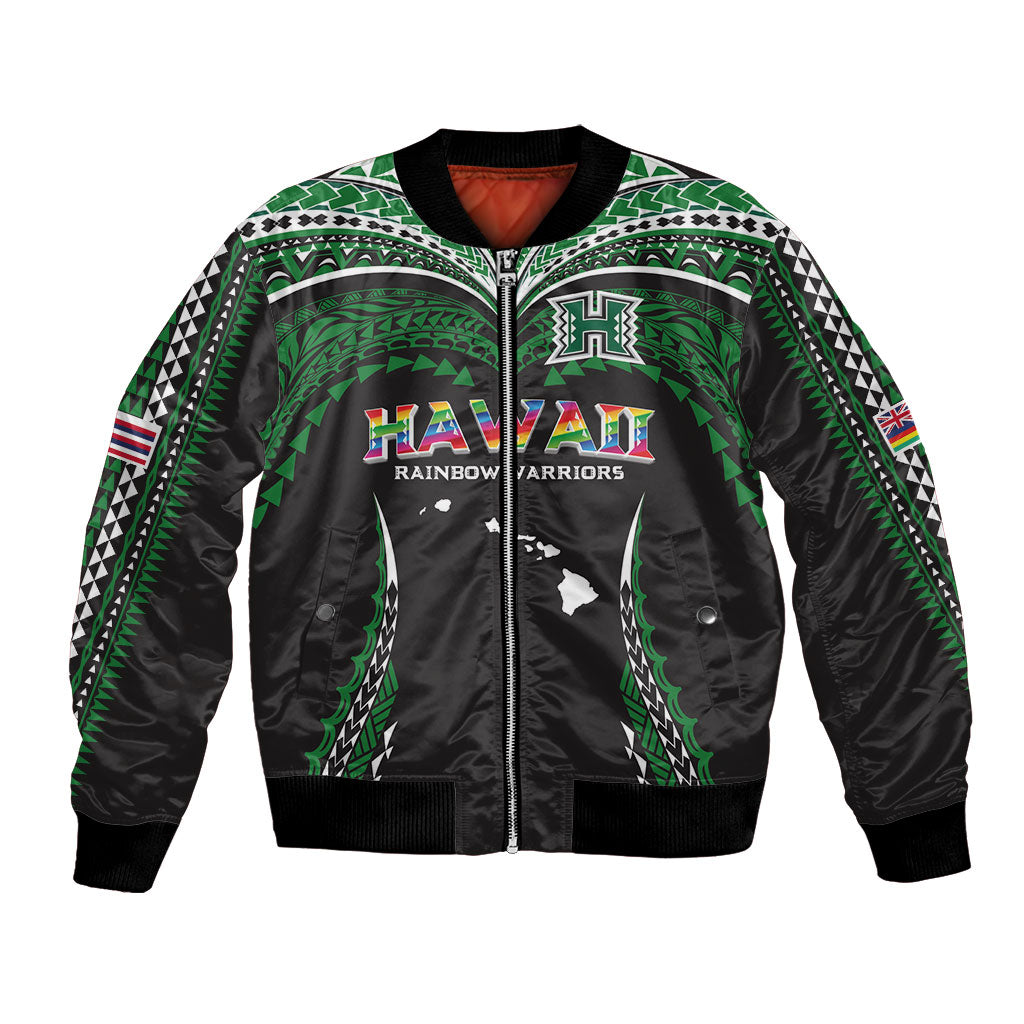 Custom Hawaii Rainbow Warriors Bomber Jacket Polynesian Motif Black Color