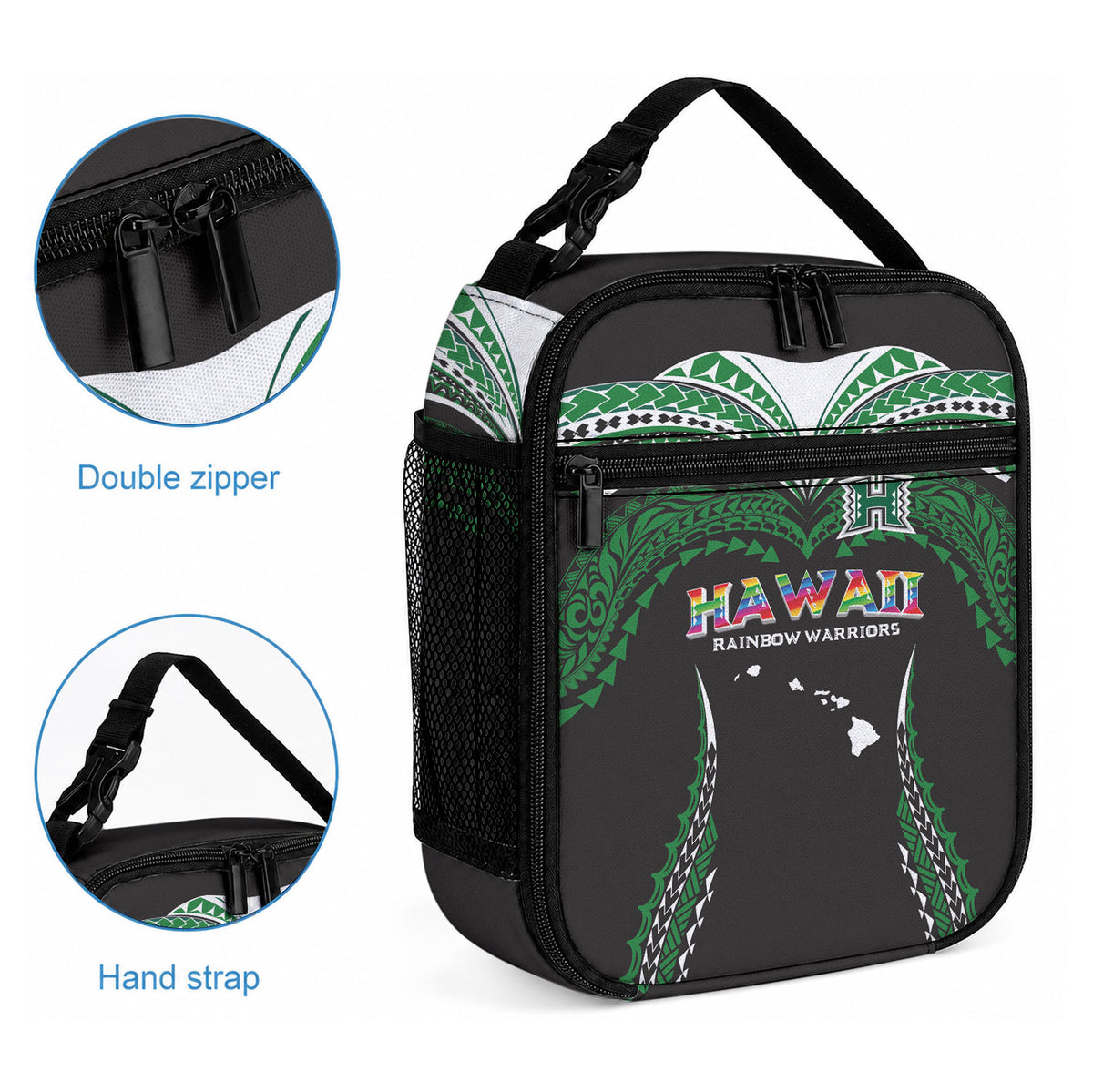 Hawaii Rainbow Warriors Lunch Bag Polynesian Motif Black Color