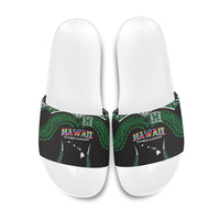 Hawaii Rainbow Warriors Slide Sandals Polynesian Motif Black Color