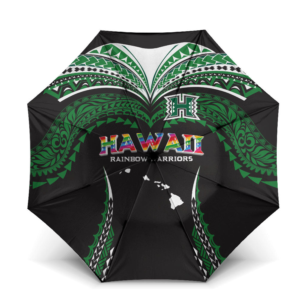 Hawaii Rainbow Warriors Umbrella Polynesian Motif Black Color
