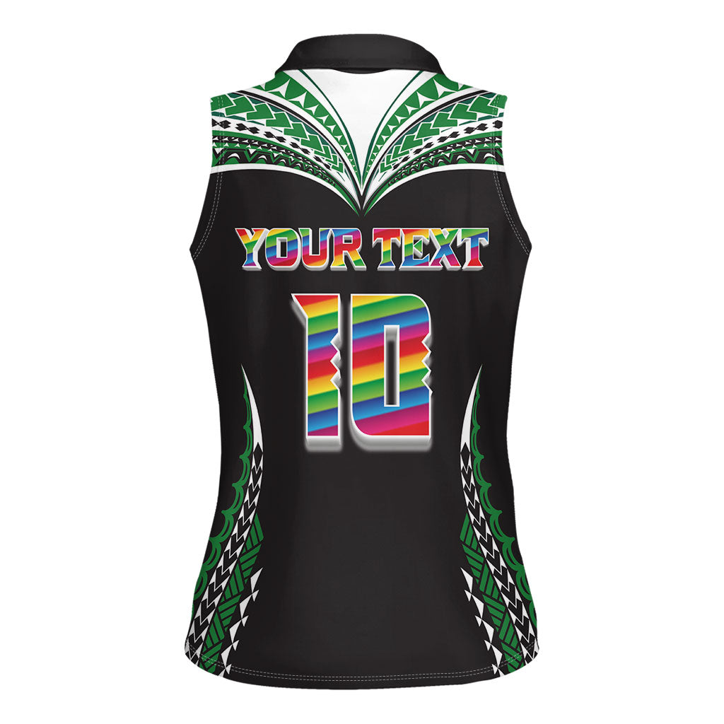 Custom Hawaii Rainbow Warriors Women Sleeveless Polo Shirt Polynesian Motif Black Color