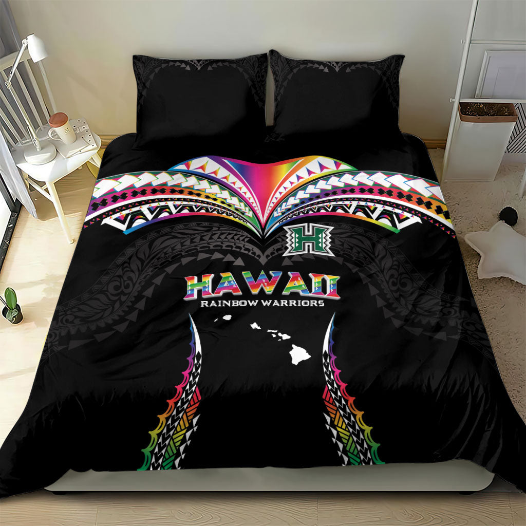 Hawaii Rainbow Warriors Bedding Set Polynesian Motif Special Edition Rainbow Gradient