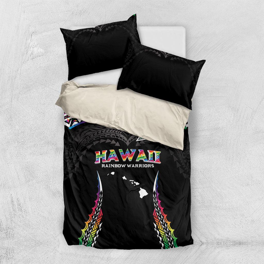 Hawaii Rainbow Warriors Bedding Set Polynesian Motif Special Edition Rainbow Gradient
