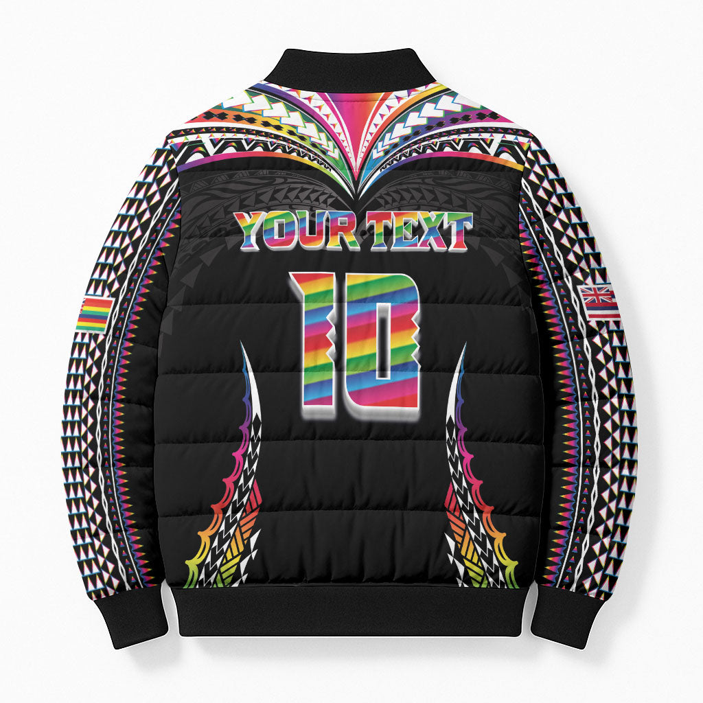 Custom Hawaii Rainbow Warriors Bomber Puffer Jacket Polynesian Motif Special Edition Rainbow Gradient