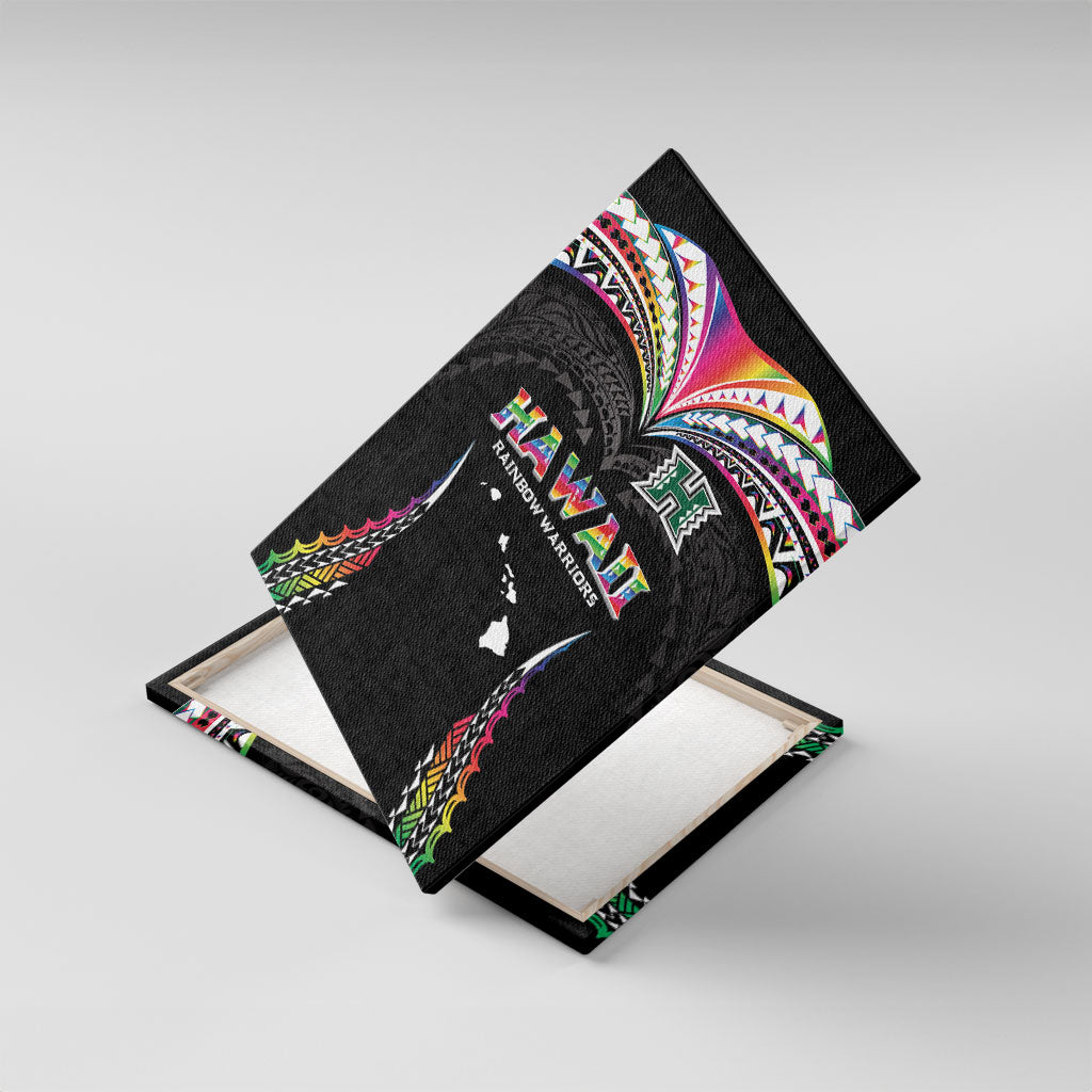 Hawaii Rainbow Warriors Canvas Wall Art Polynesian Motif Special Edition Rainbow Gradient