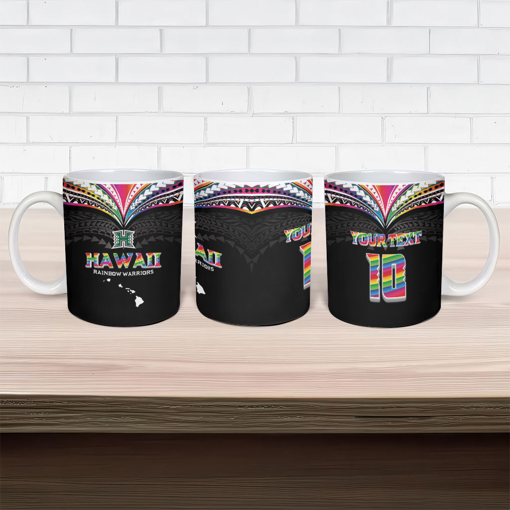 Custom Hawaii Rainbow Warriors Ceramic Mug Polynesian Motif Special Edition Rainbow Gradient