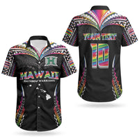Custom Hawaii Rainbow Warriors Couples Matching Off The Shoulder Long Sleeve Dress and Hawaiian Shirt Polynesian Motif Special Edition Rainbow Gradient