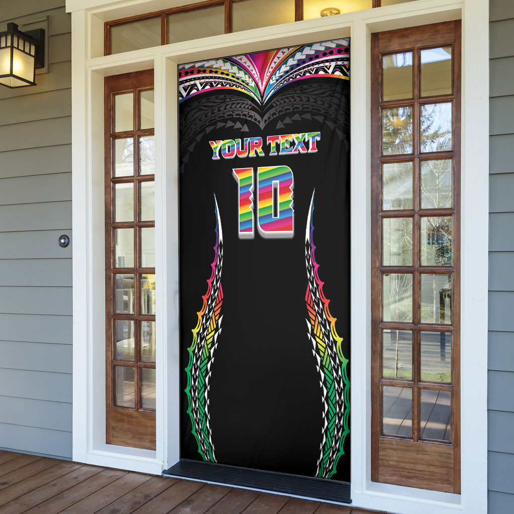 Custom Hawaii Rainbow Warriors Door Cover Polynesian Motif Special Edition Rainbow Gradient