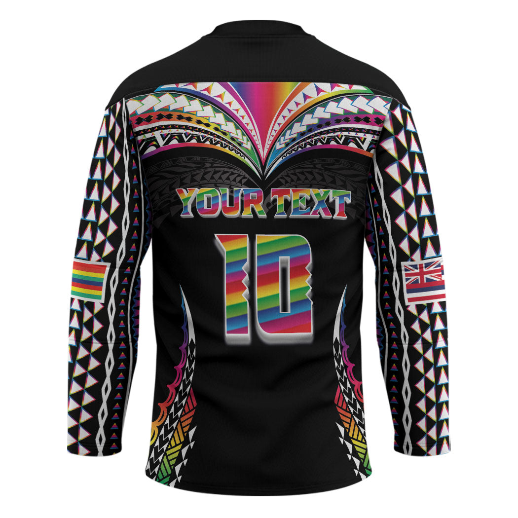 Custom Hawaii Rainbow Warriors Hockey Jersey Polynesian Motif Special Edition Rainbow Gradient