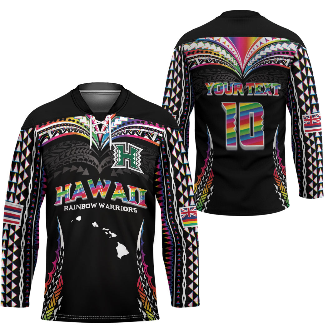 Custom Hawaii Rainbow Warriors Hockey Jersey Polynesian Motif Special Edition Rainbow Gradient