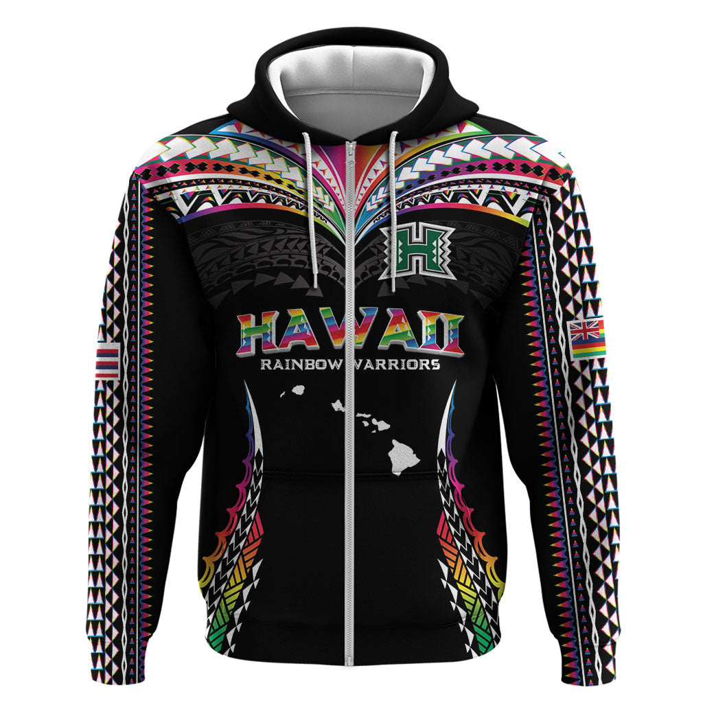 Custom Hawaii Rainbow Warriors Hoodie Polynesian Motif Special Edition Rainbow Gradient