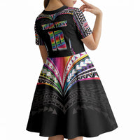 Custom Hawaii Rainbow Warriors Kid Short Sleeve Dress Polynesian Motif Special Edition Rainbow Gradient