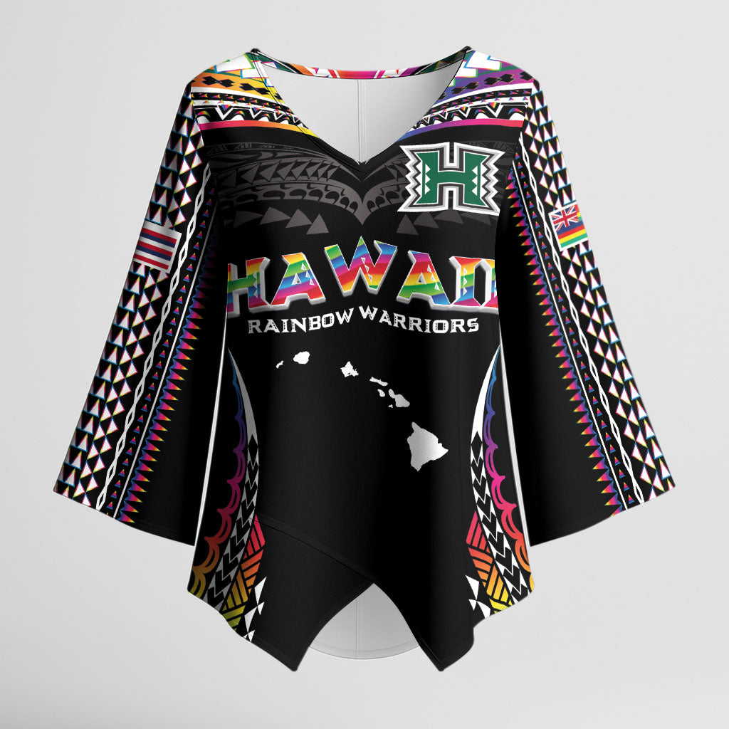 Custom Hawaii Rainbow Warriors Kimono Sleeve Blouse Polynesian Motif Special Edition Rainbow Gradient