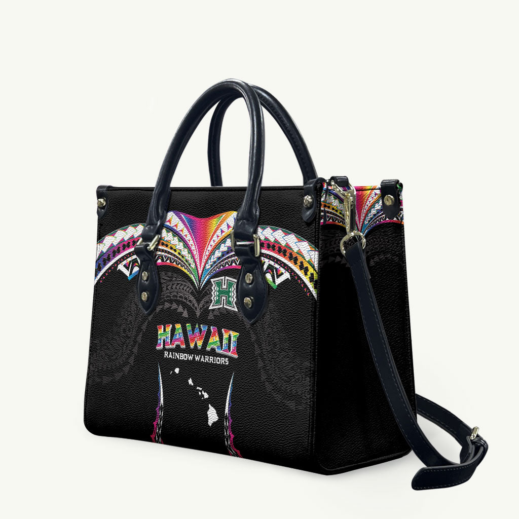 Hawaii Rainbow Warriors Leather Bag Polynesian Motif Special Edition Rainbow Gradient