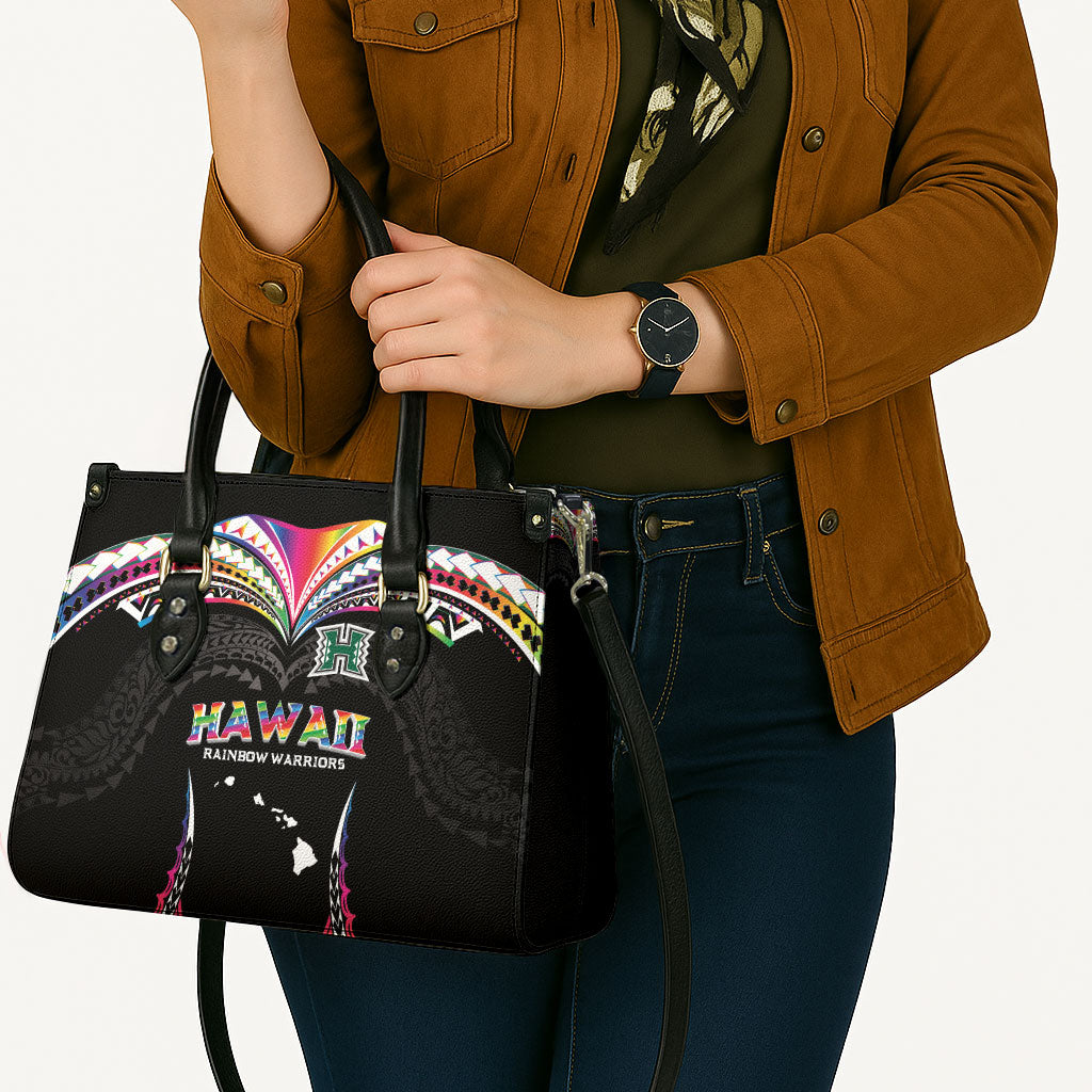 Hawaii Rainbow Warriors Leather Bag Polynesian Motif Special Edition Rainbow Gradient