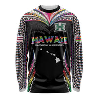 Custom Hawaii Rainbow Warriors Long Sleeve Shirt Polynesian Motif Special Edition Rainbow Gradient