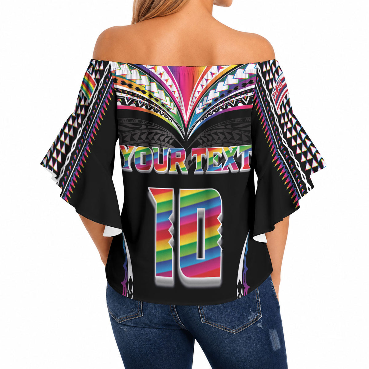 Custom Hawaii Rainbow Warriors Off Shoulder Wrap Waist Top Polynesian Motif Special Edition Rainbow Gradient