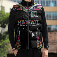 Custom Hawaii Rainbow Warriors Sleeveless Puffer Jacket Polynesian Motif Special Edition Rainbow Gradient