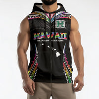 Custom Hawaii Rainbow Warriors Sleeveless Zip Hoodie Polynesian Motif Special Edition Rainbow Gradient