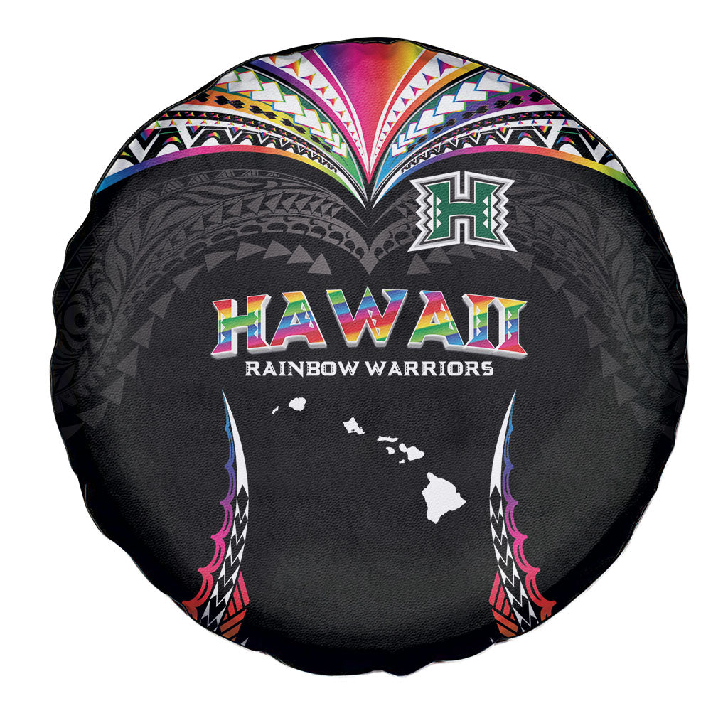 Hawaii Rainbow Warriors Spare Tire Cover Polynesian Motif Special Edition Rainbow Gradient