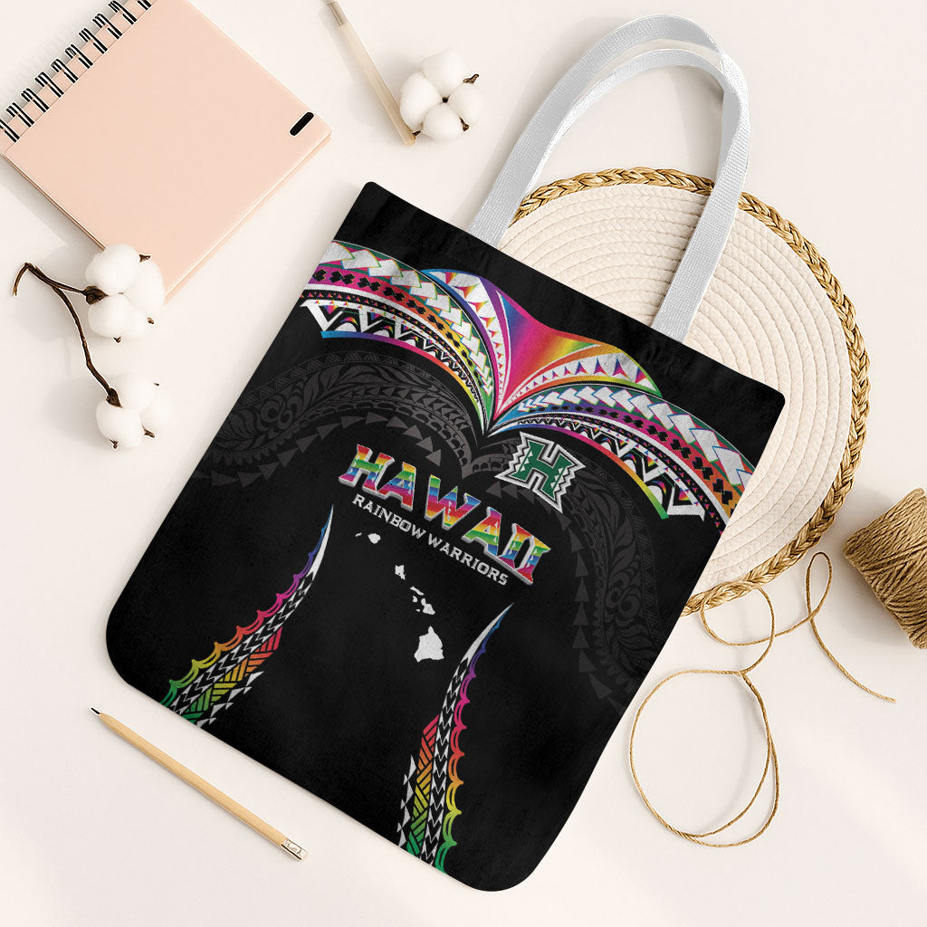 Hawaii Rainbow Warriors Tote Bag Polynesian Motif Special Edition Rainbow Gradient