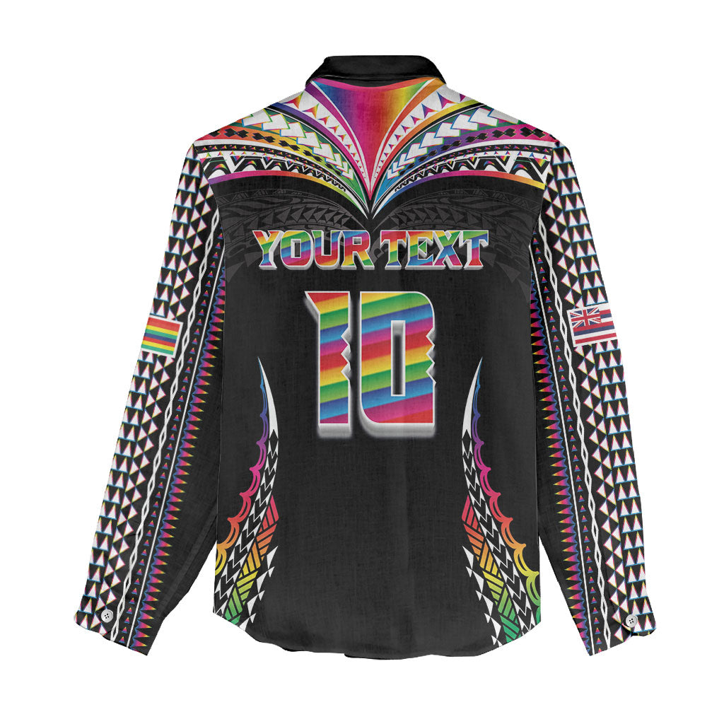 Custom Hawaii Rainbow Warriors Women Casual Shirt Polynesian Motif Special Edition Rainbow Gradient