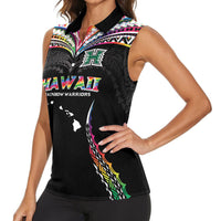 Custom Hawaii Rainbow Warriors Women Sleeveless Polo Shirt Polynesian Motif Special Edition Rainbow Gradient