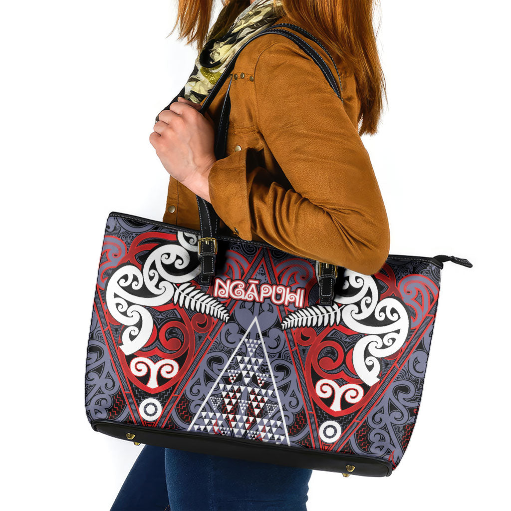 Aotearoa Iwi Ngapuhi Leather Tote Bag Maori Motif Tribal