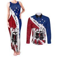 Samoa Rugby Couples Matching Tank Maxi Dress and Long Sleeve Button Shirts Siva Tau Dance Polynesian Tattoo Brush Style LT03 Red - Polynesian Pride