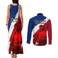 Samoa Rugby Couples Matching Tank Maxi Dress and Long Sleeve Button Shirts Siva Tau Dance Polynesian Tattoo Brush Style LT03 - Polynesian Pride