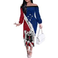 Samoa Rugby Family Matching Off Shoulder Long Sleeve Dress and Hawaiian Shirt Siva Tau Dance Polynesian Tattoo Brush Style LT03 Mom's Dress Red - Polynesian Pride
