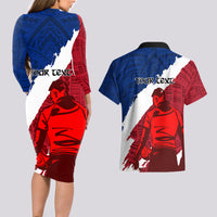 Custom Samoa Rugby Couples Matching Long Sleeve Bodycon Dress and Hawaiian Shirt Siva Tau Dance Polynesian Tattoo Brush Style LT03 - Polynesian Pride