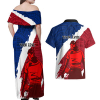 Custom Samoa Rugby Couples Matching Off Shoulder Maxi Dress and Hawaiian Shirt Siva Tau Dance Polynesian Tattoo Brush Style LT03 - Polynesian Pride