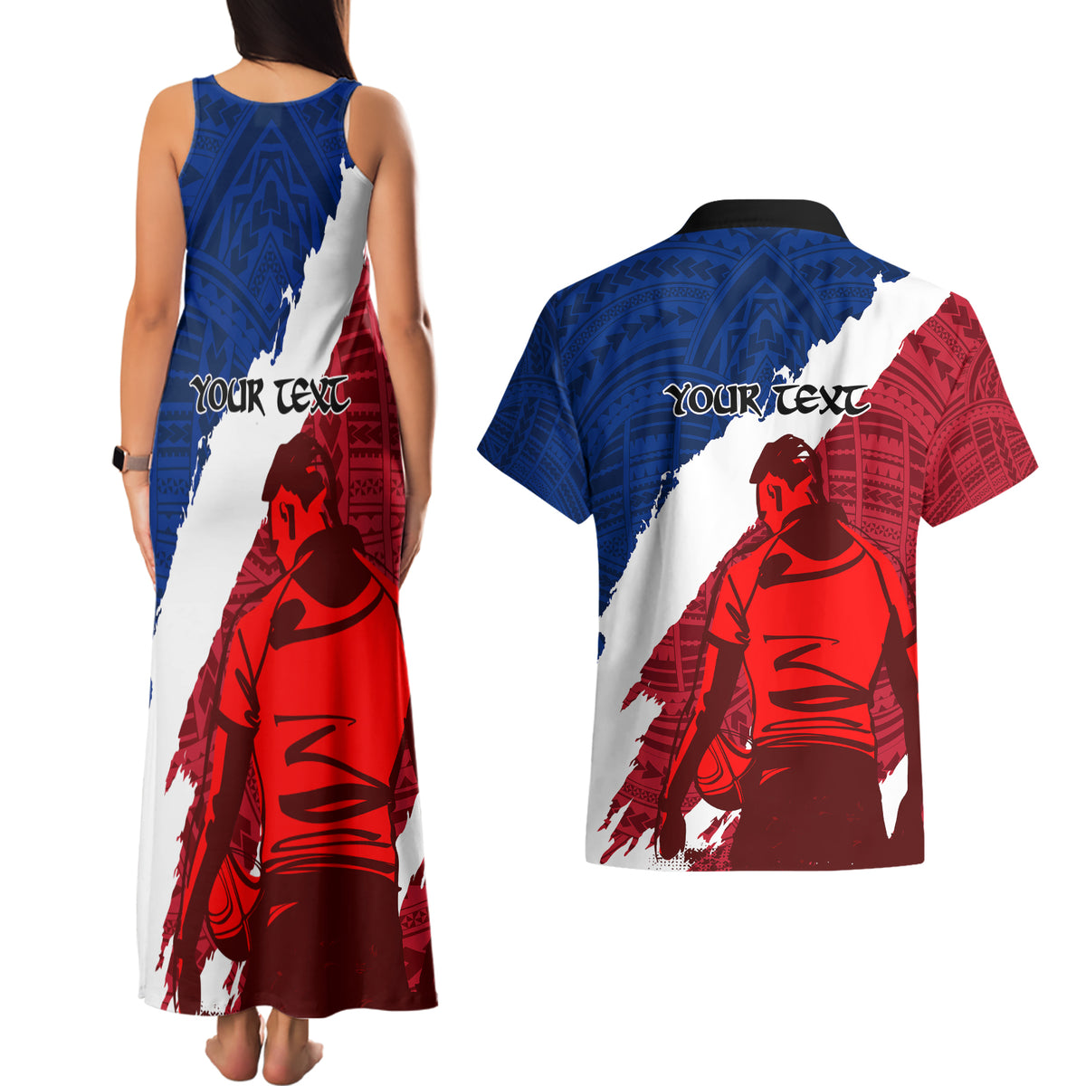 Custom Samoa Rugby Couples Matching Tank Maxi Dress and Hawaiian Shirt Siva Tau Dance Polynesian Tattoo Brush Style LT03 - Polynesian Pride