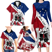 Custom Samoa Rugby Family Matching Long Sleeve Bodycon Dress and Hawaiian Shirt Siva Tau Dance Polynesian Tattoo Brush Style LT03 - Polynesian Pride