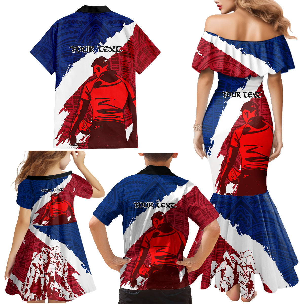 Custom Samoa Rugby Family Matching Mermaid Dress and Hawaiian Shirt Siva Tau Dance Polynesian Tattoo Brush Style LT03 - Polynesian Pride