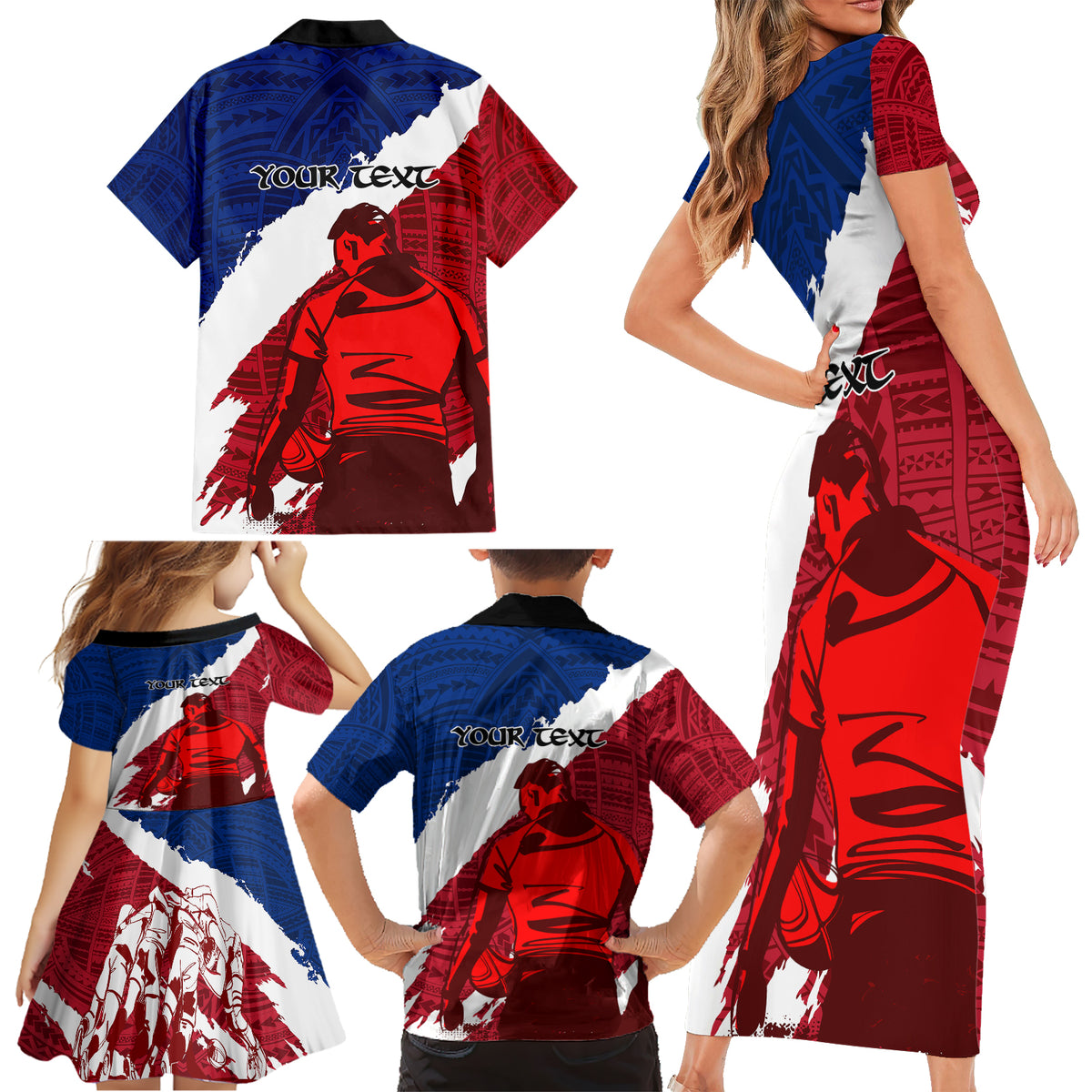 Custom Samoa Rugby Family Matching Short Sleeve Bodycon Dress and Hawaiian Shirt Siva Tau Dance Polynesian Tattoo Brush Style LT03 - Polynesian Pride