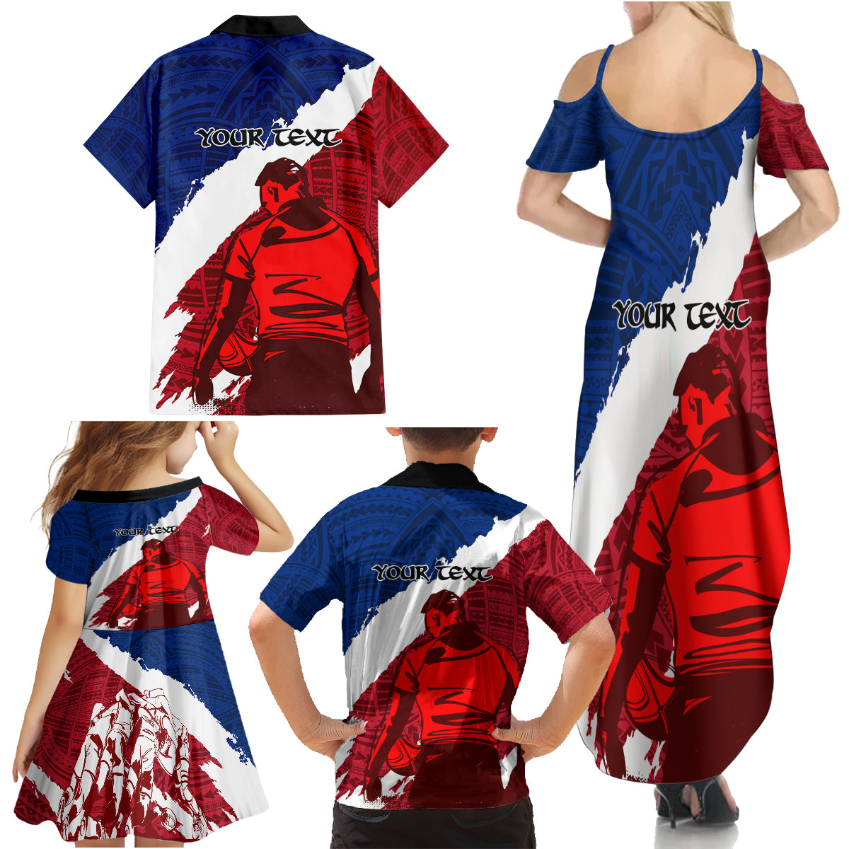 Custom Samoa Rugby Family Matching Summer Maxi Dress and Hawaiian Shirt Siva Tau Dance Polynesian Tattoo Brush Style LT03 - Polynesian Pride