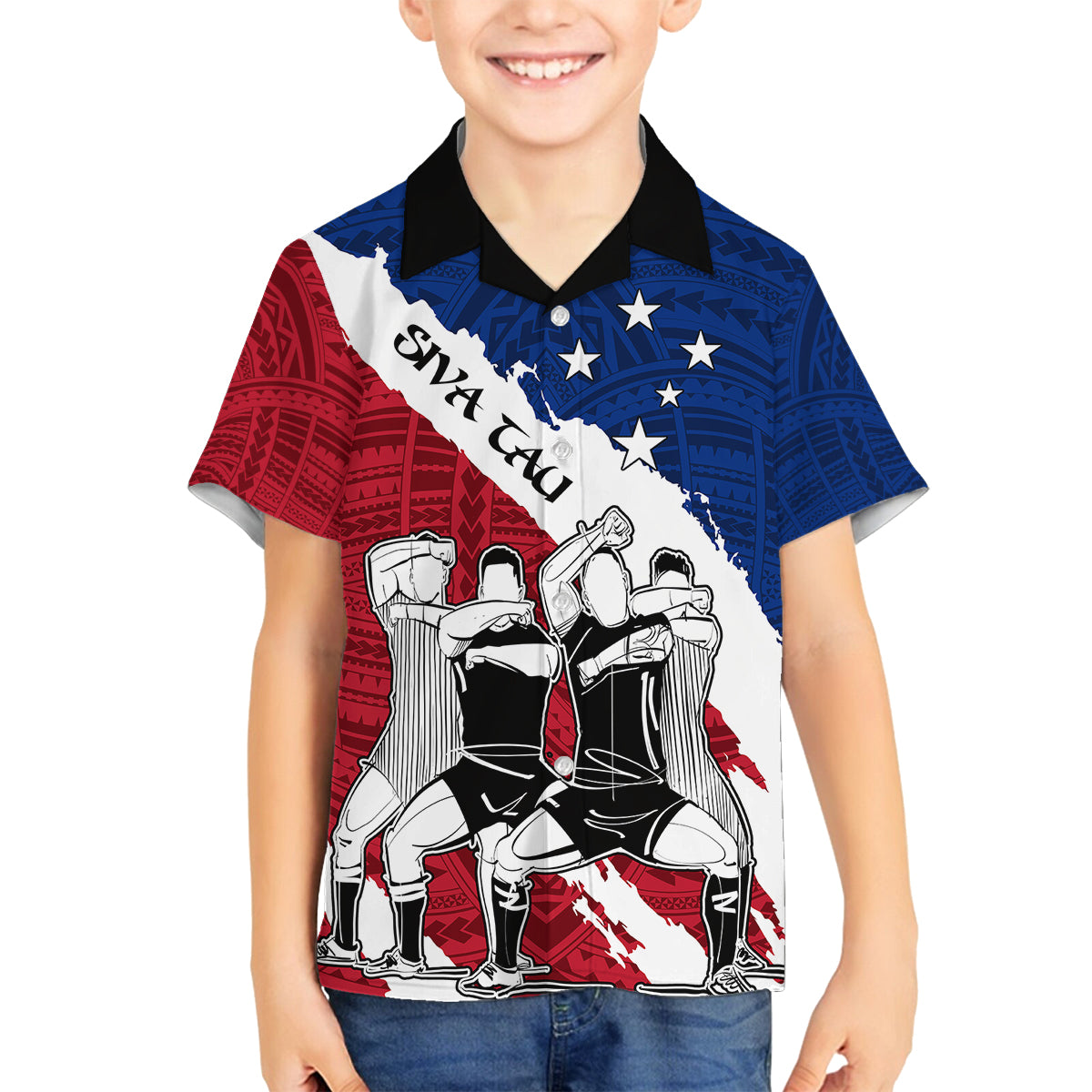 Custom Samoa Rugby Family Matching Tank Maxi Dress and Hawaiian Shirt Siva Tau Dance Polynesian Tattoo Brush Style LT03 Son's Shirt Red - Polynesian Pride